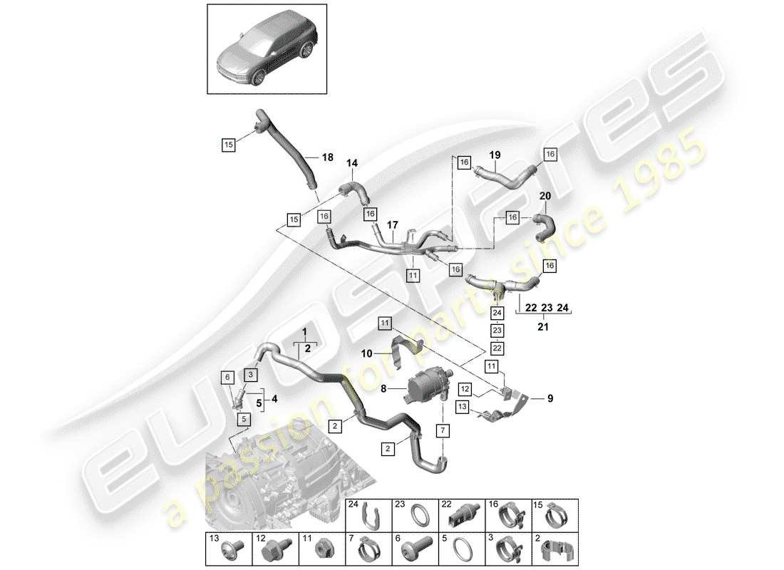 porsche 2018 (cayenne e3 9ya/9yb) water cooling part diagram