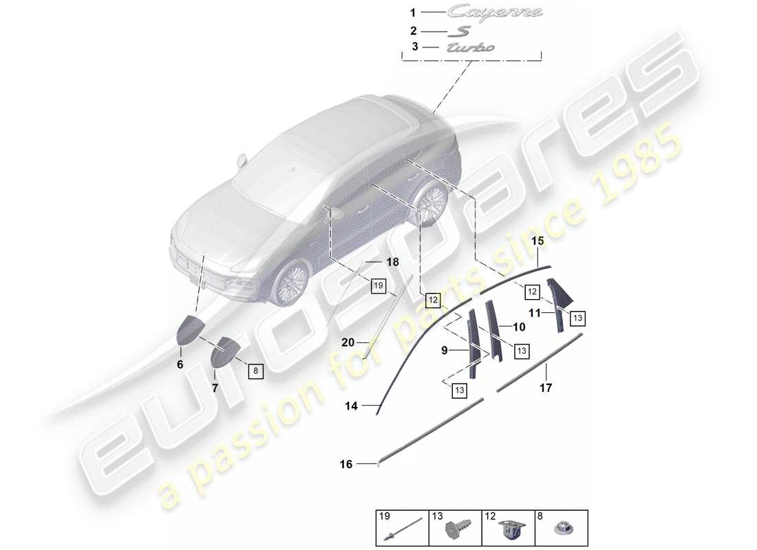porsche 2018 (cayenne e3 9ya/9yb) nameplates part diagram