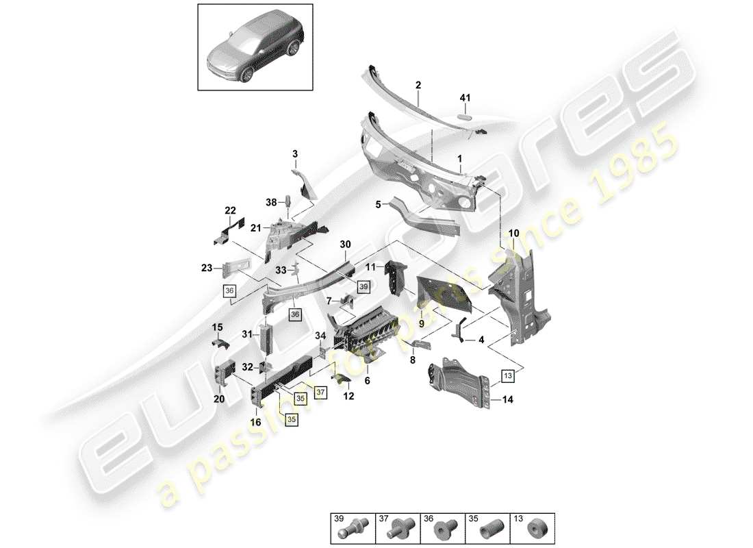 porsche 2018 (cayenne e3 9ya/9yb) front end part diagram