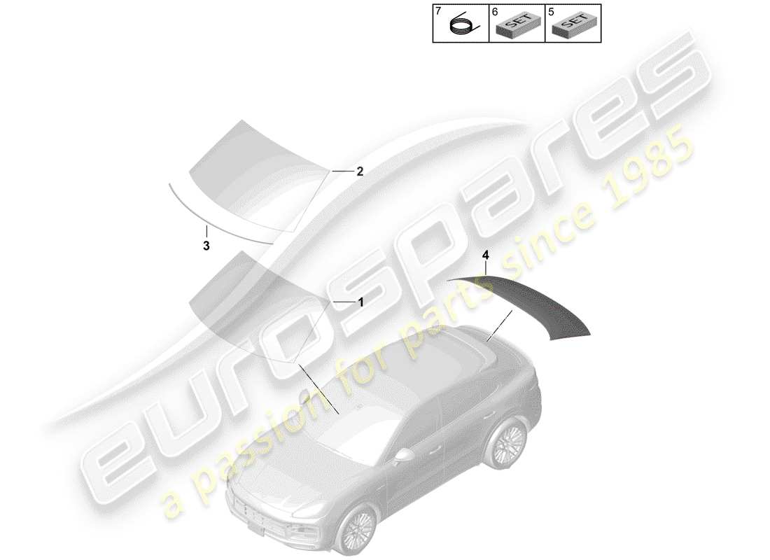 porsche 2018 (cayenne e3 9ya/9yb) windshield glass part diagram