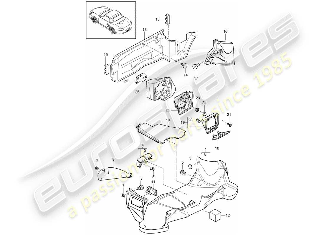 porsche 2012 (987 boxster) luggage compartment part diagram