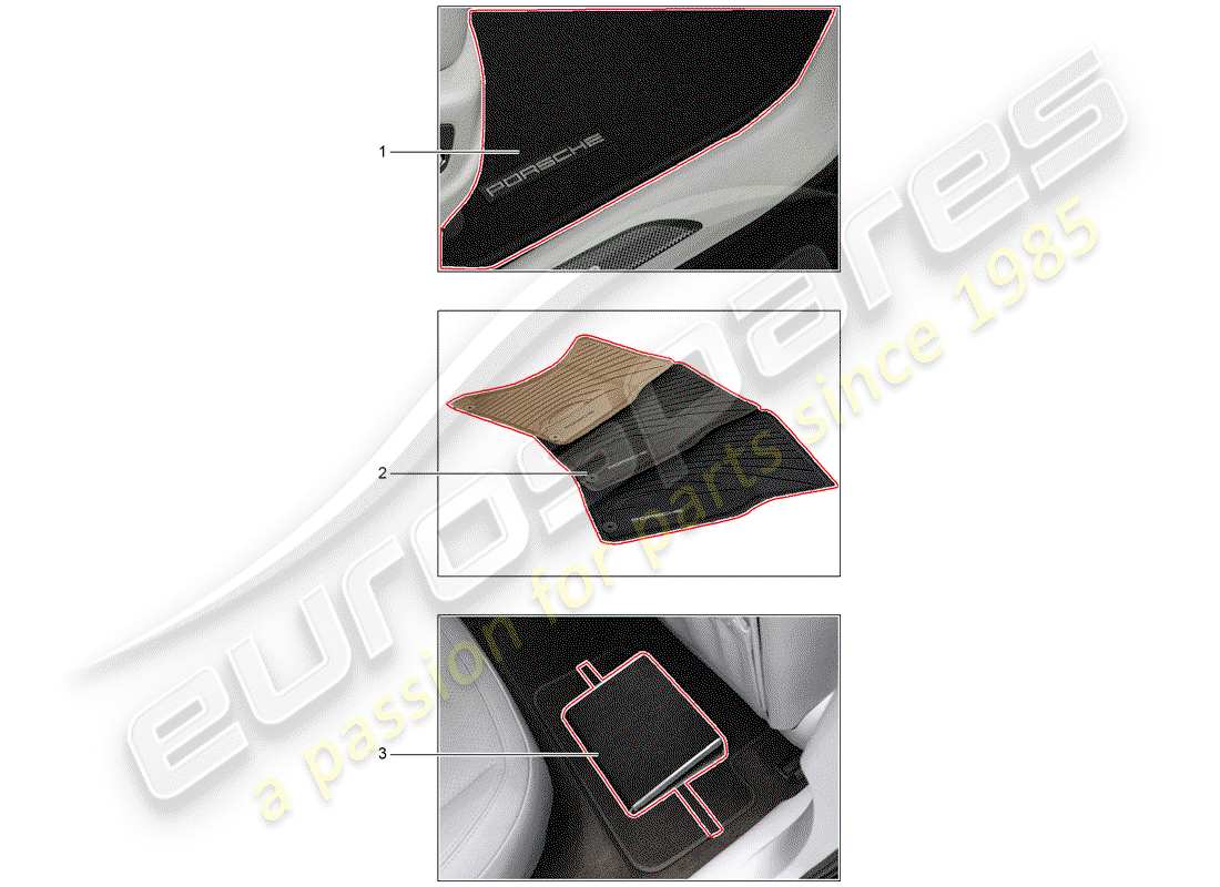 porsche 2015 (tequipment macan) 1 set floor mats (rubber) part diagram