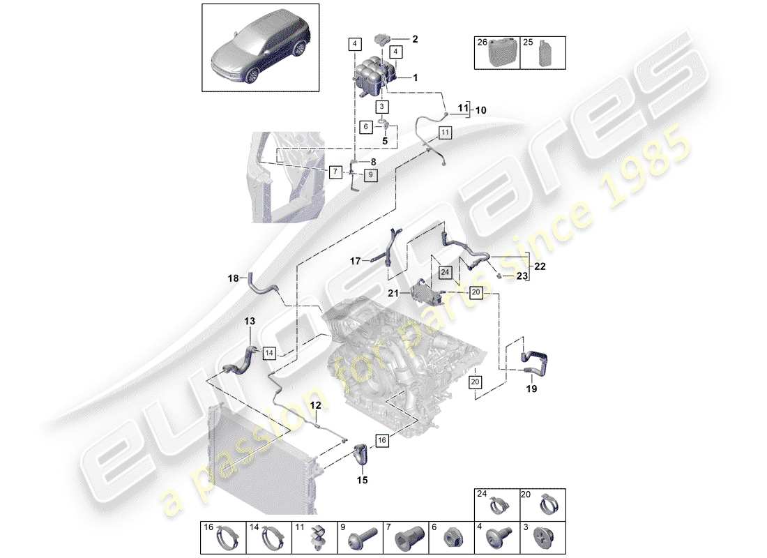 porsche 2019 (cayenne e3 9ya/9yb) water cooling part diagram