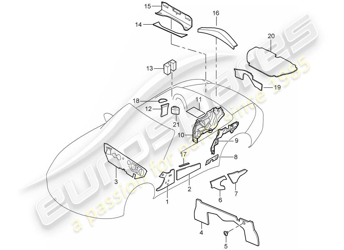 porsche 2009 (987 boxster) body shell part diagram