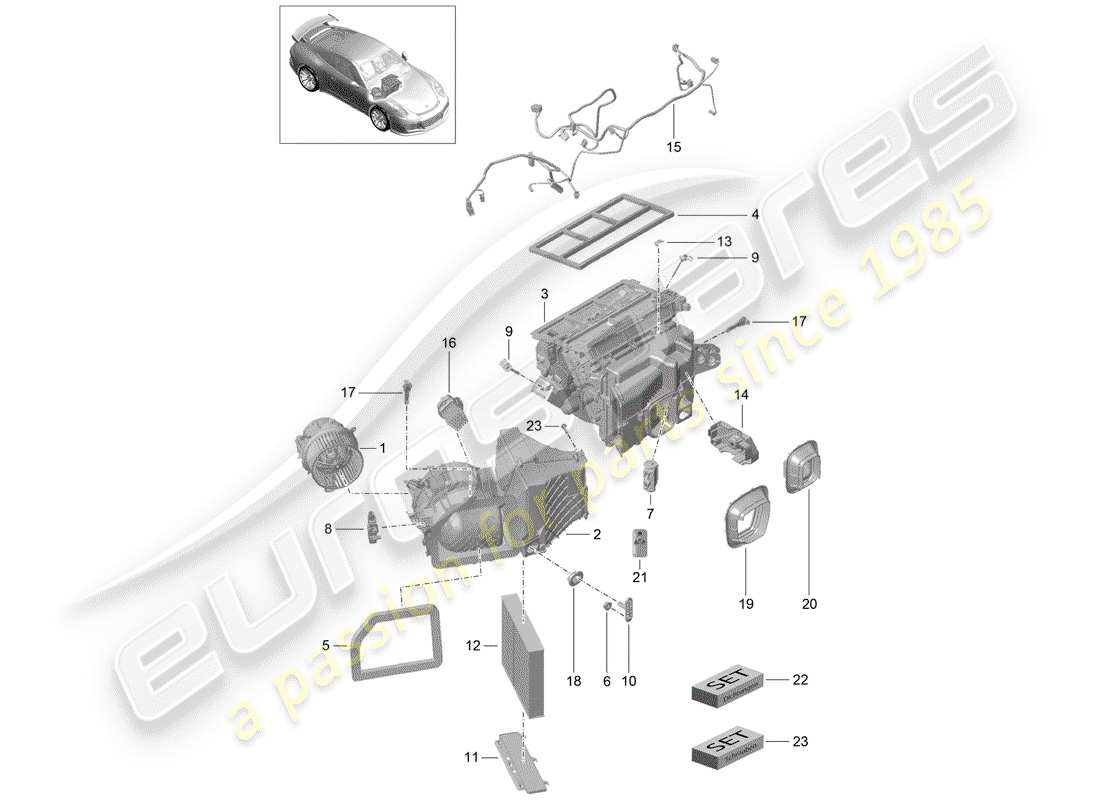 porsche 991r/gt3/rs (2014) air conditioner parts diagram