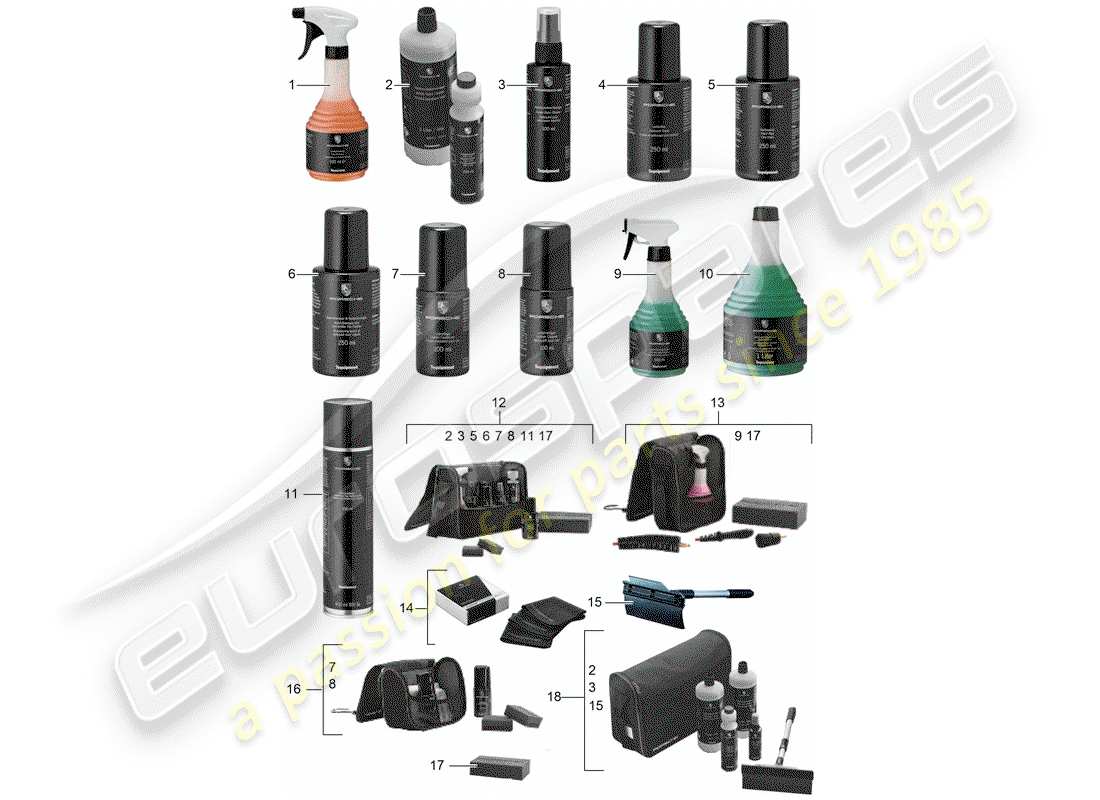 porsche 2013 (tequipment 98x/99x) cleaning agent part diagram