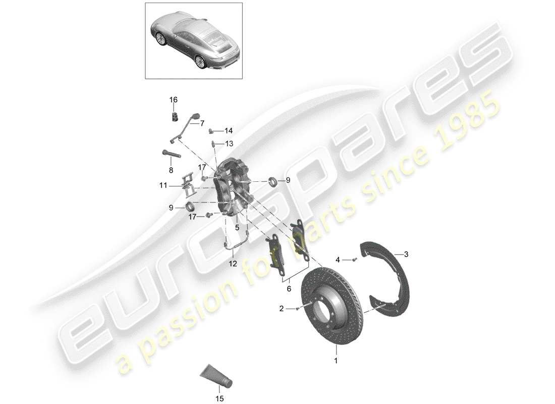 porsche 991 turbo (2015) disc brakes part diagram