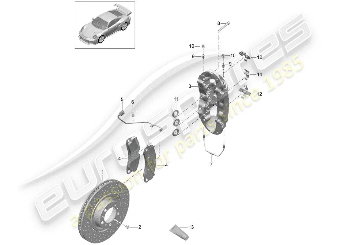 porsche 991 turbo (2015) disc brakes part diagram