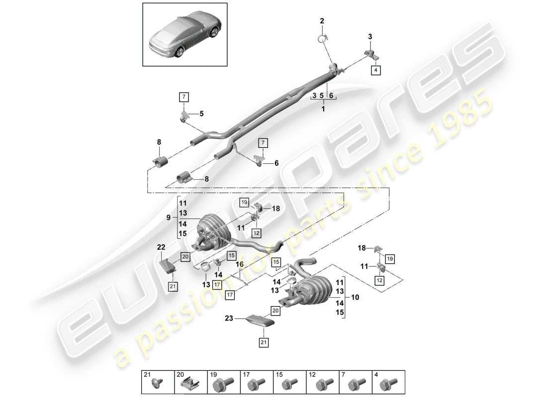 porsche 2019 (panamera 971-1) exhaust system part diagram