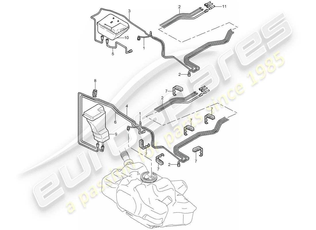 porsche 2007 (997-1 gt3) fuel system part diagram
