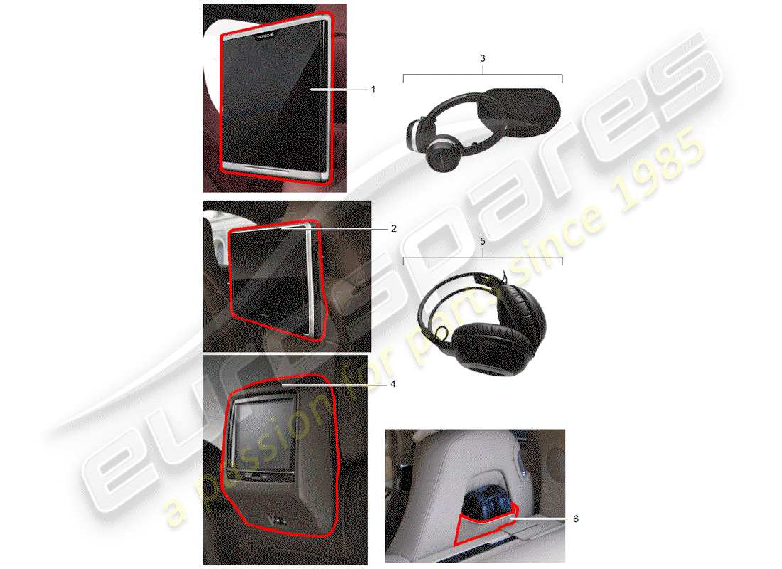 porsche tequipment panamera (2019) rear seat entertainment system part diagram