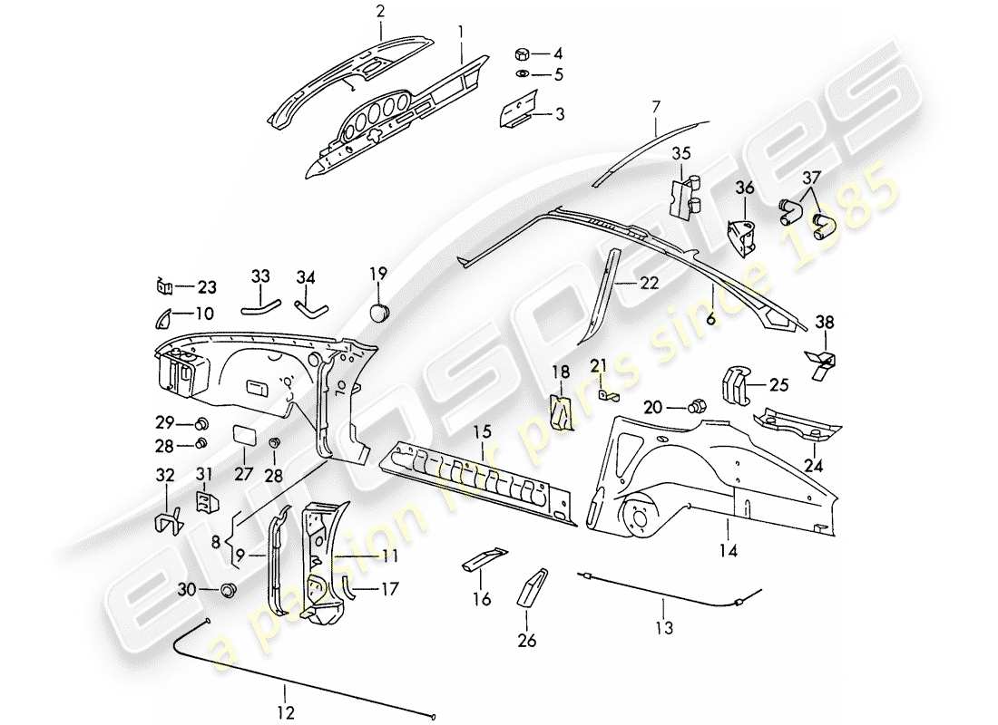 porsche 1973 (911) interior panelling parts diagram