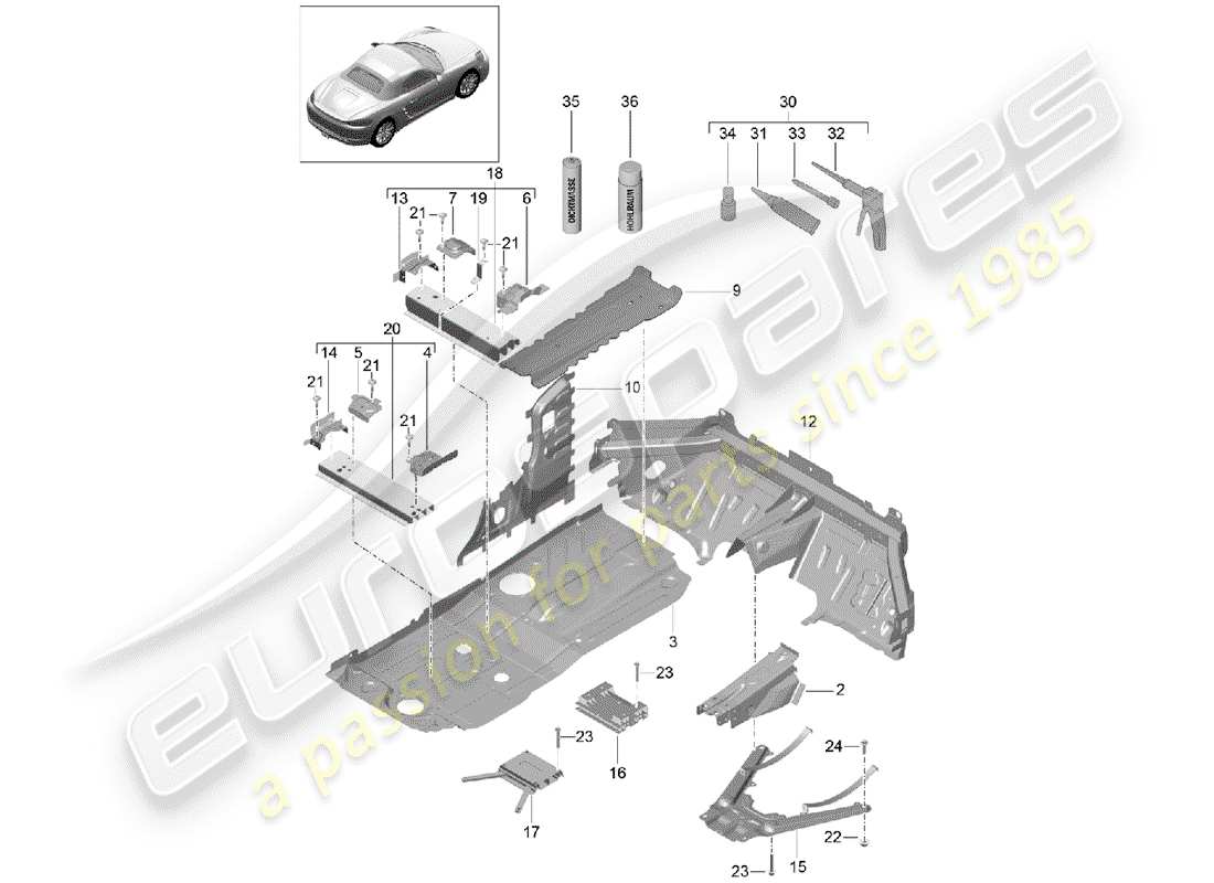 porsche 2018 (718 boxster) floor plates part diagram