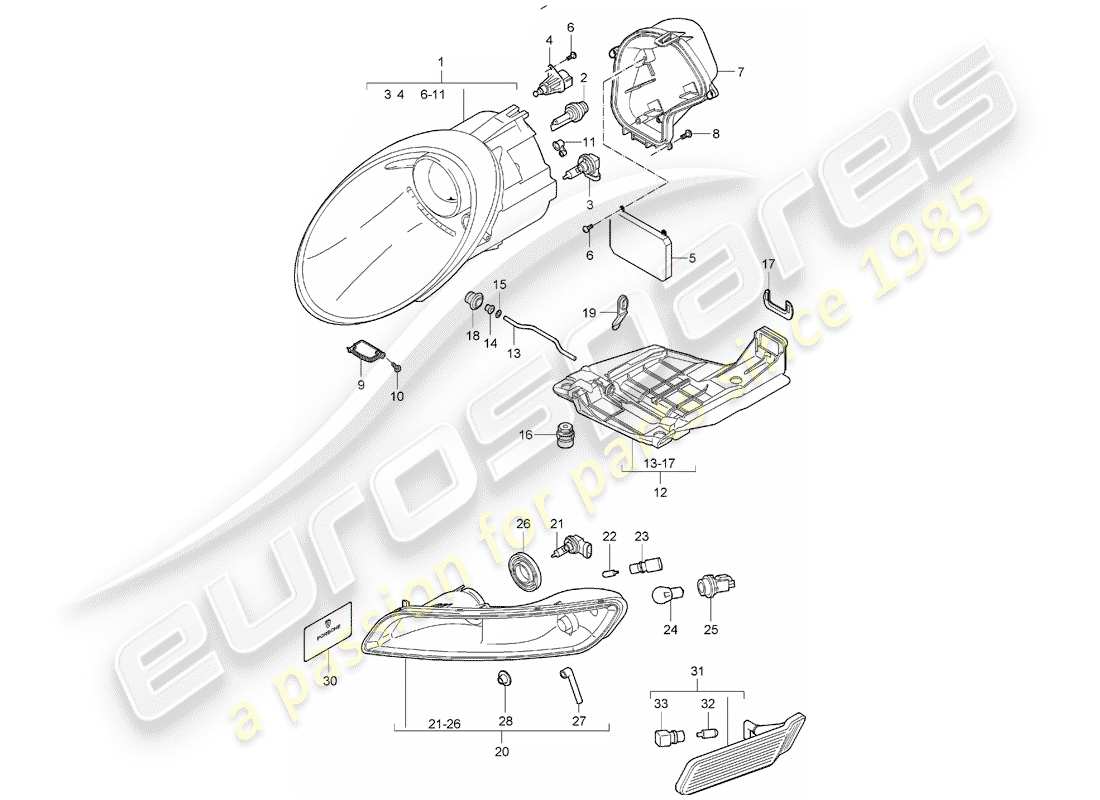 porsche 2007 (997-1) headlamp part diagram