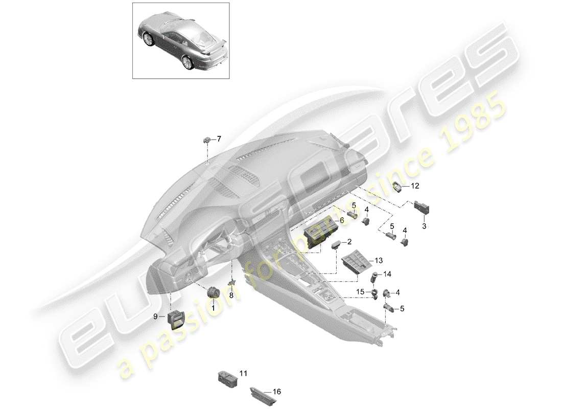 porsche 2014 (991-1 r/gt3/rs) switch part diagram