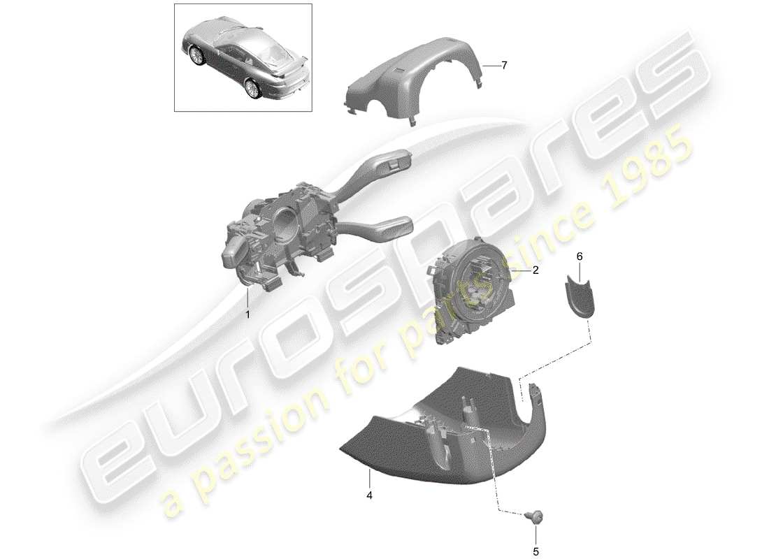 porsche 2018 (991-2 r/gt3/rs) steering column switch part diagram