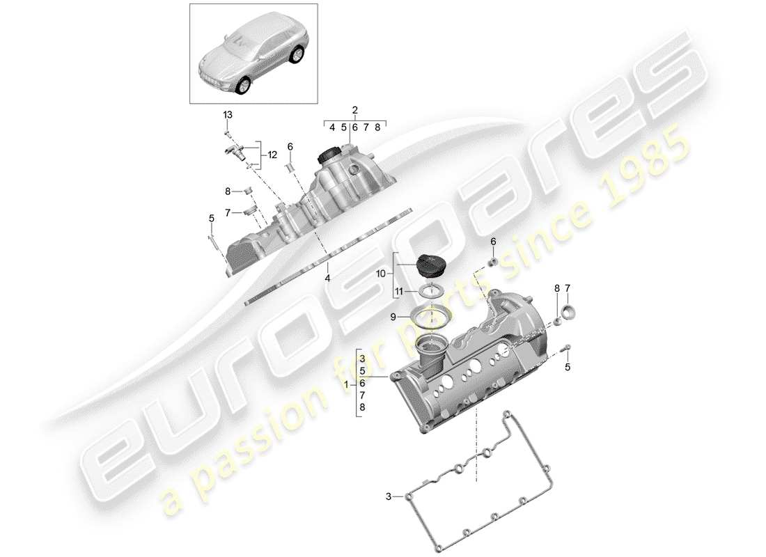 porsche macan (2017) valve cover part diagram