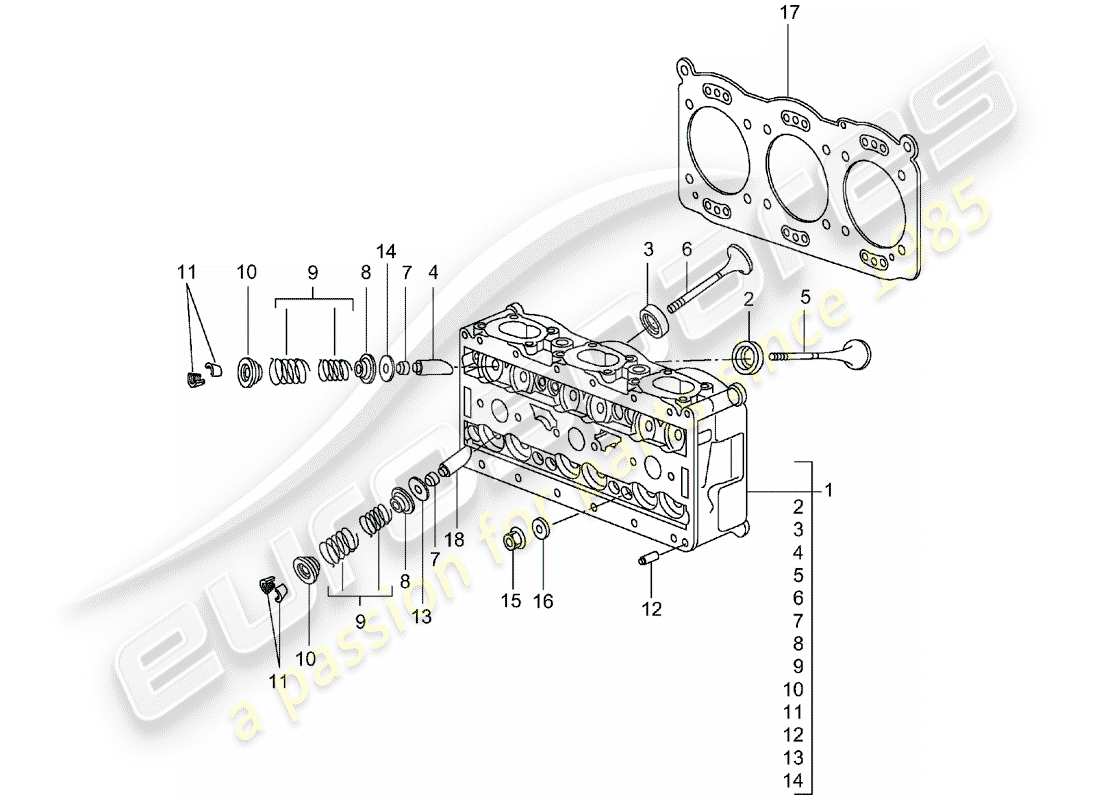 porsche 2003 (996 turbo / gt2) cylinder head part diagram