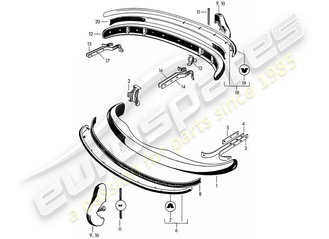 porsche 1954 (356/356a) bumper parts diagram