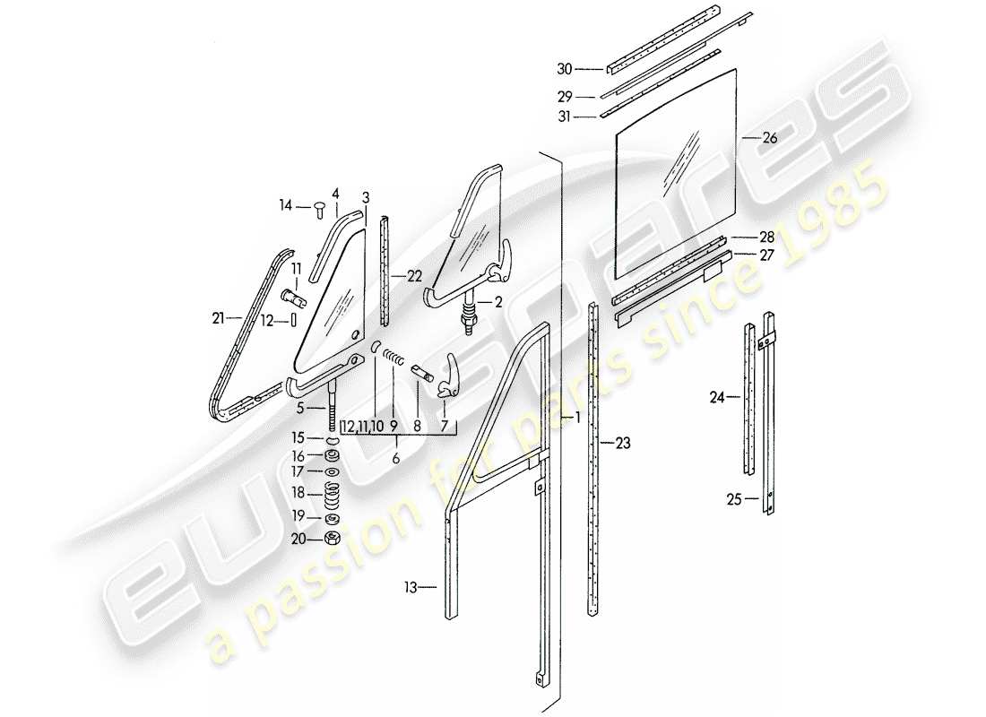 porsche 1955 (356/356a) door window - f 150 001 >> part diagram