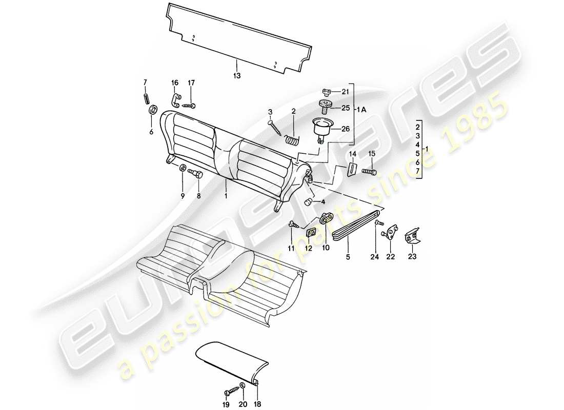 porsche 1982 (944) emergency seat - single parts parts diagram