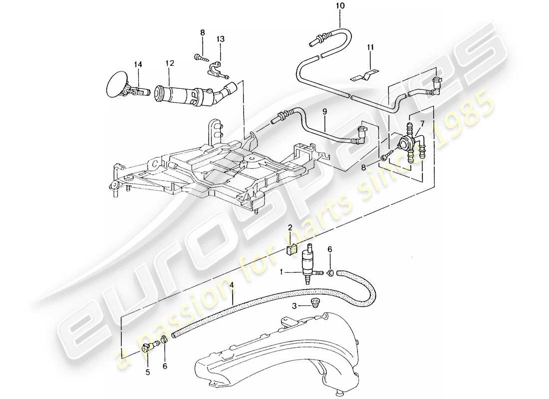 porsche 2001 (996 turbo / gt2) headlight washer system part diagram