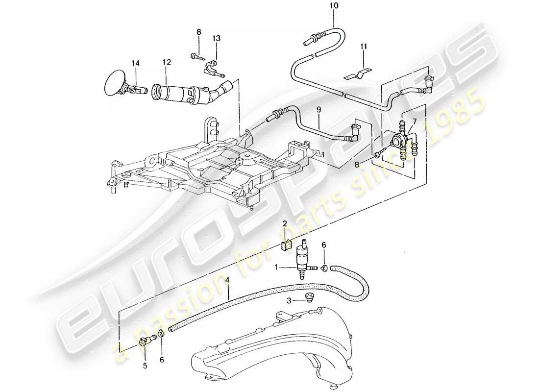 porsche 996 t/gt2 (2001) headlight washer system part diagram
