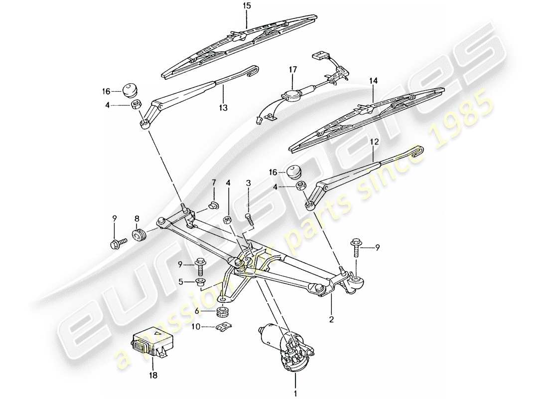 porsche 2003 (996 turbo / gt2) windscreen wiper system - rain sensor part diagram