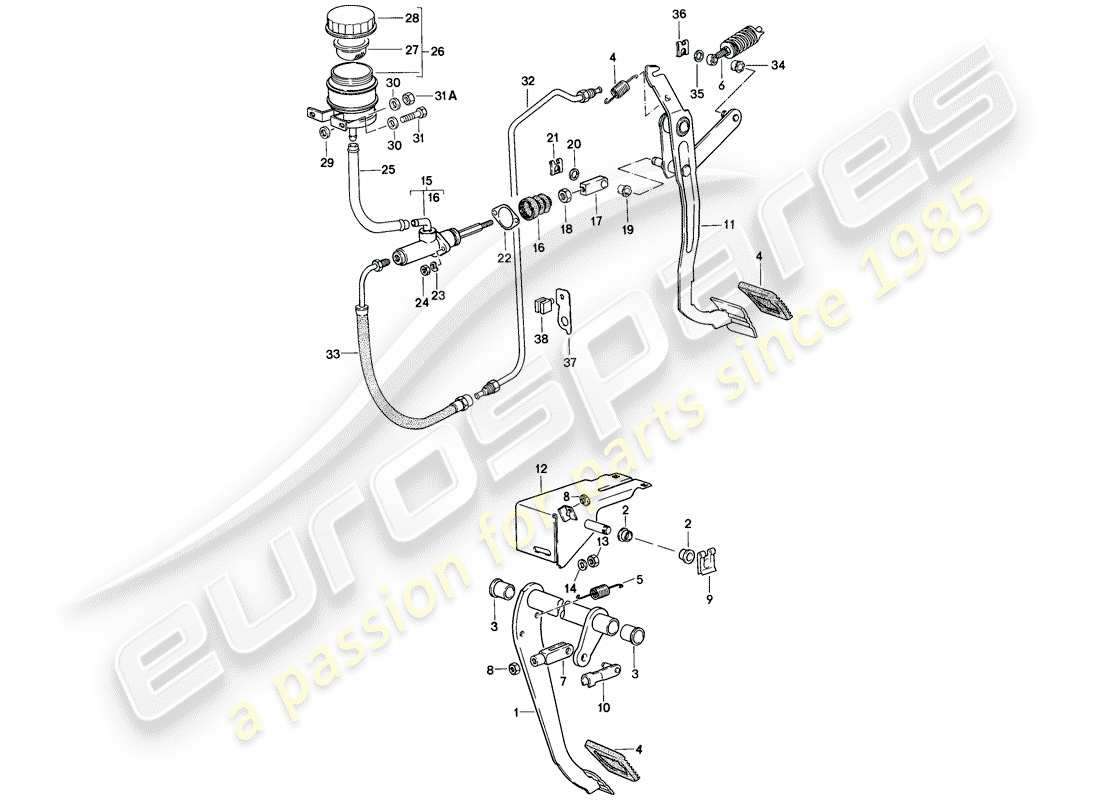 porsche 1982 (944) pedals parts diagram