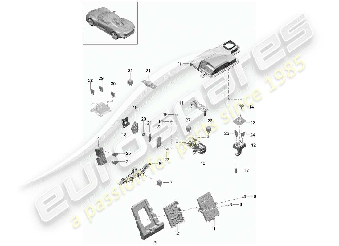 porsche 918 spyder (2015) fuse box/relay plate parts diagram