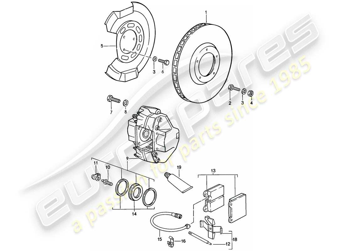 porsche 1987 (911) brake - front axle part diagram