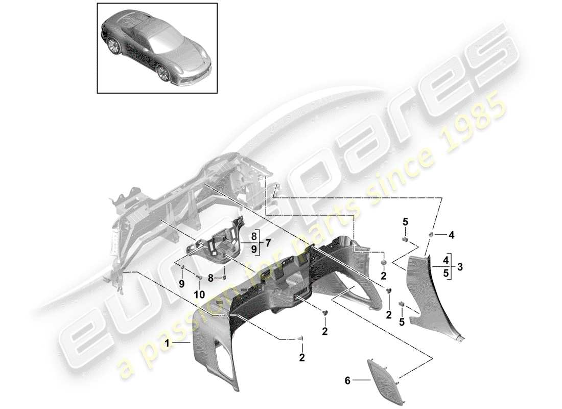 porsche 2019 (991-2 r/gt3/rs) trim panel for rear panel part diagram