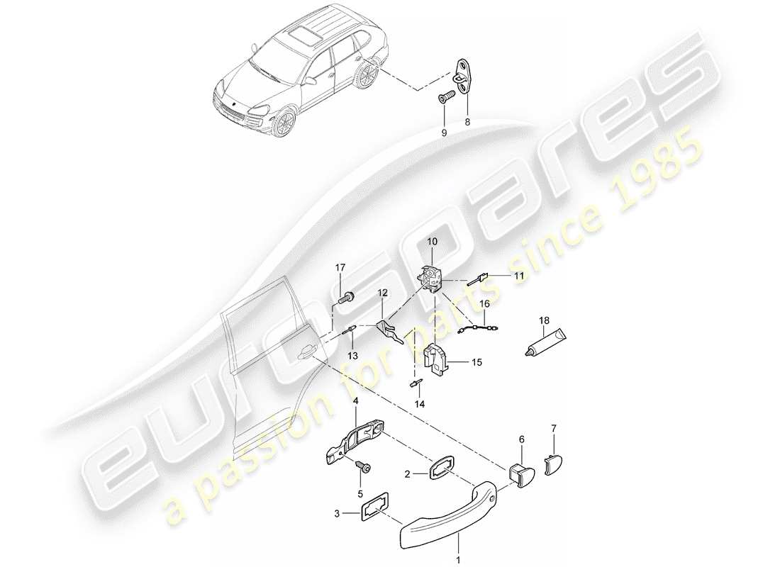 porsche 2008 (cayenne e1 9pa) door handle part diagram