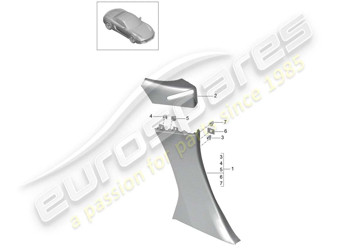 porsche 2012 (981 boxster) quarter trim panel parts diagram