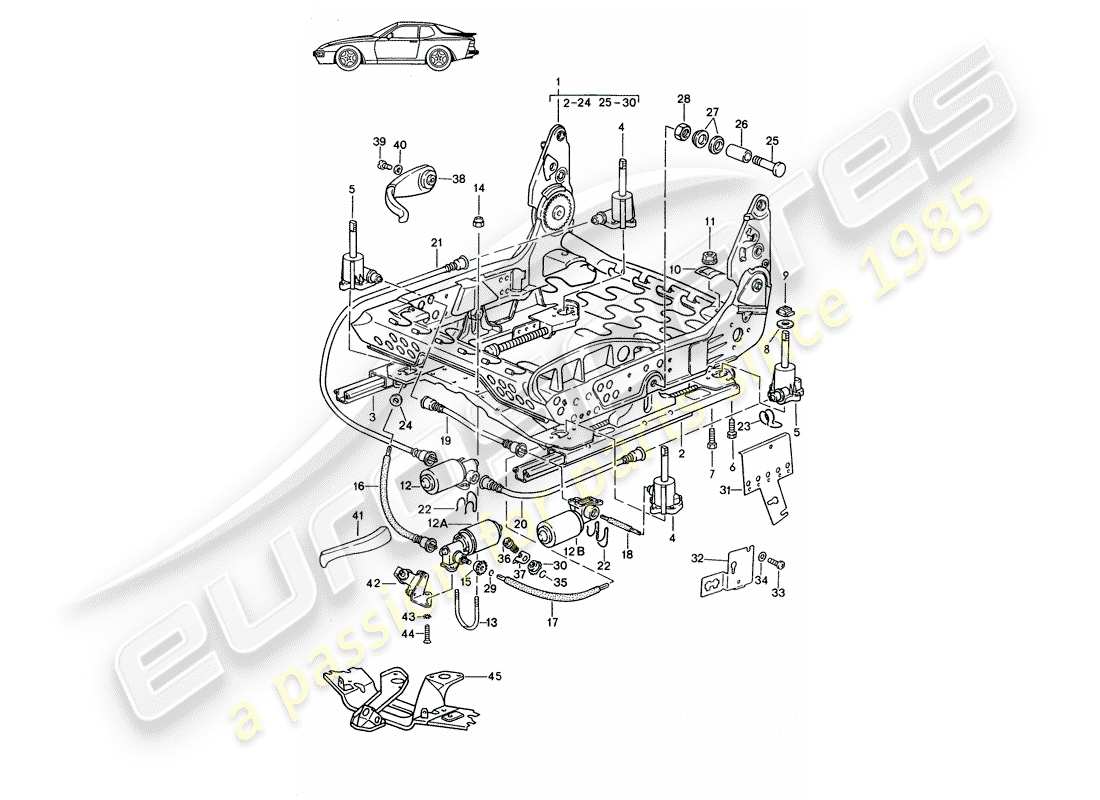 porsche seat 944/968/911/928 (1994) frame for seat - manually - electric - d >> - mj 1988 parts diagram