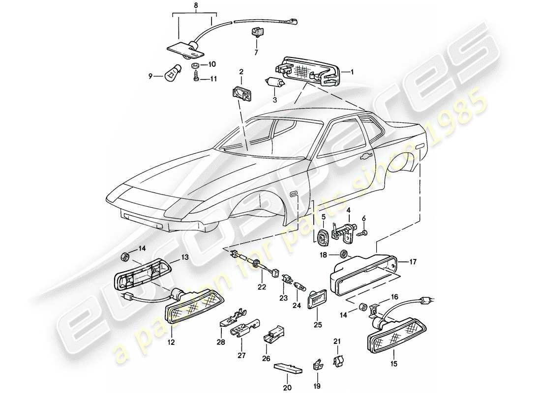 porsche 1982 (944) interior light - turn signal repeater parts diagram