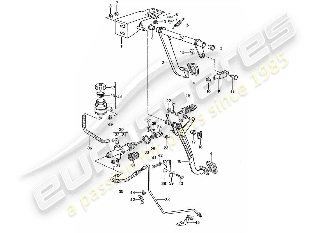 porsche 1994 (968) brake - clutch - pedals part diagram