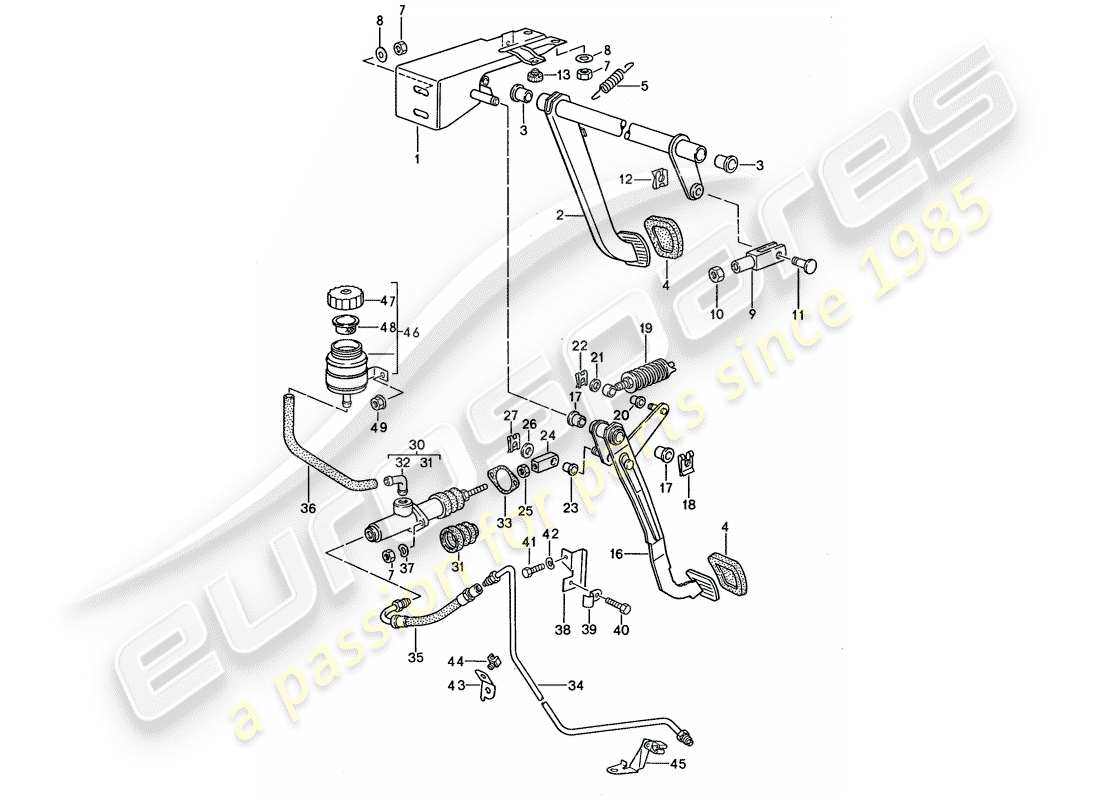 porsche 968 (1994) brake - clutch - pedals part diagram