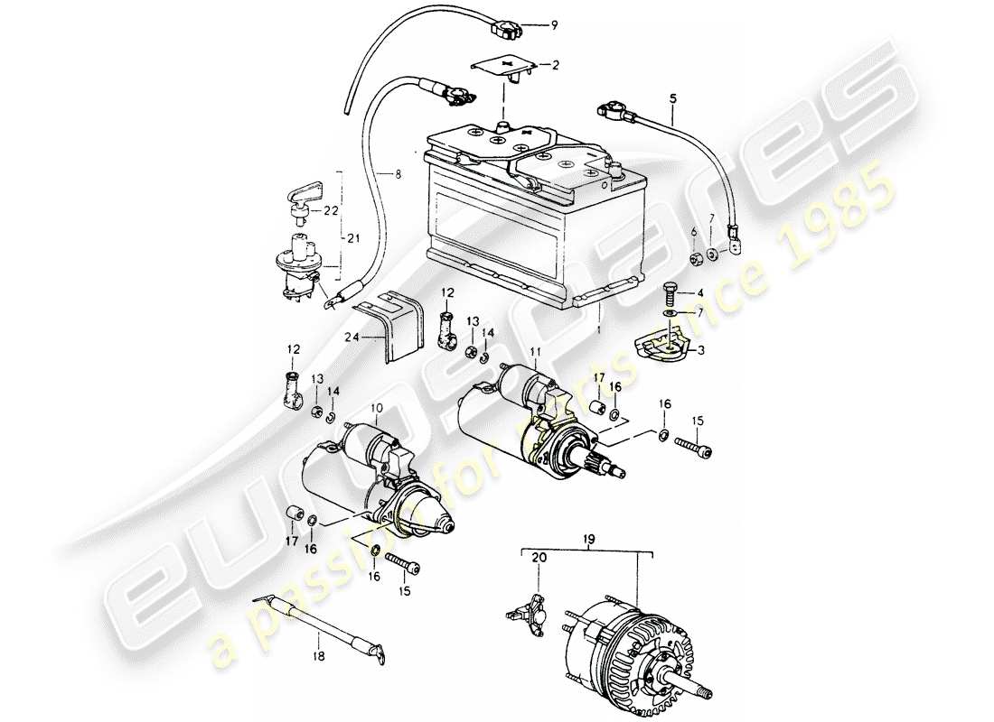 porsche 1994 (964) battery - starter - alternator parts diagram
