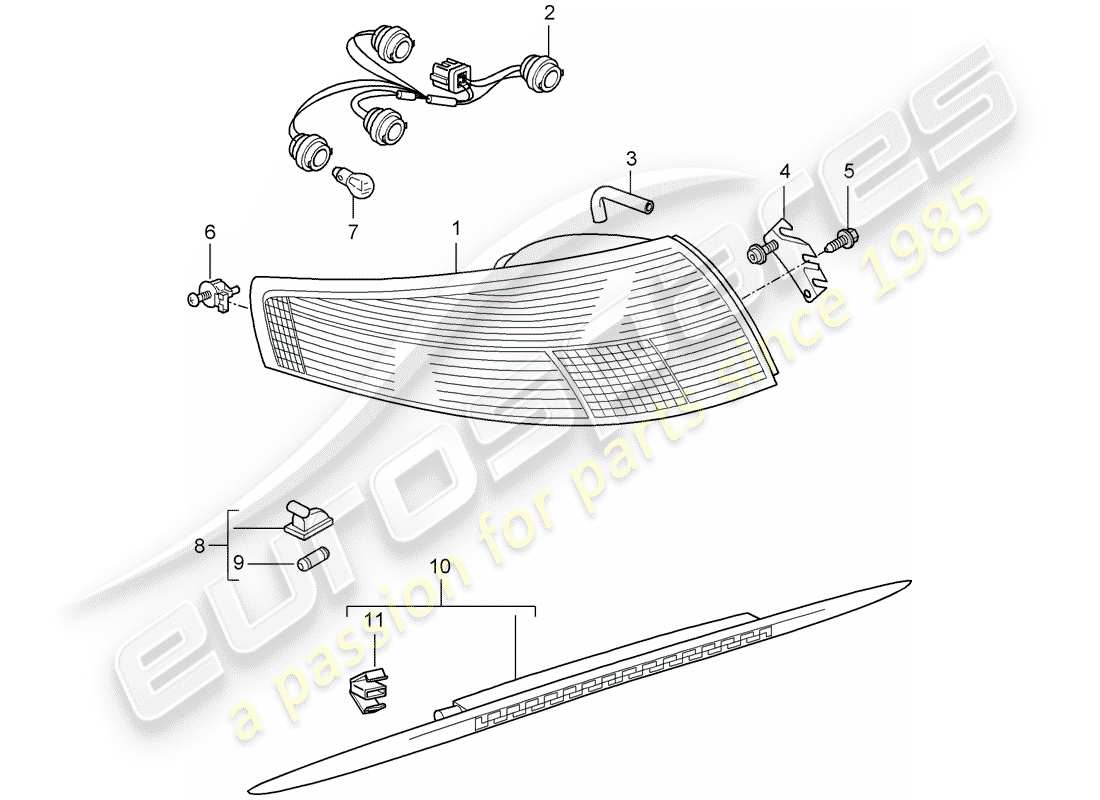 porsche 2011 (997-2 gt3) rear light part diagram
