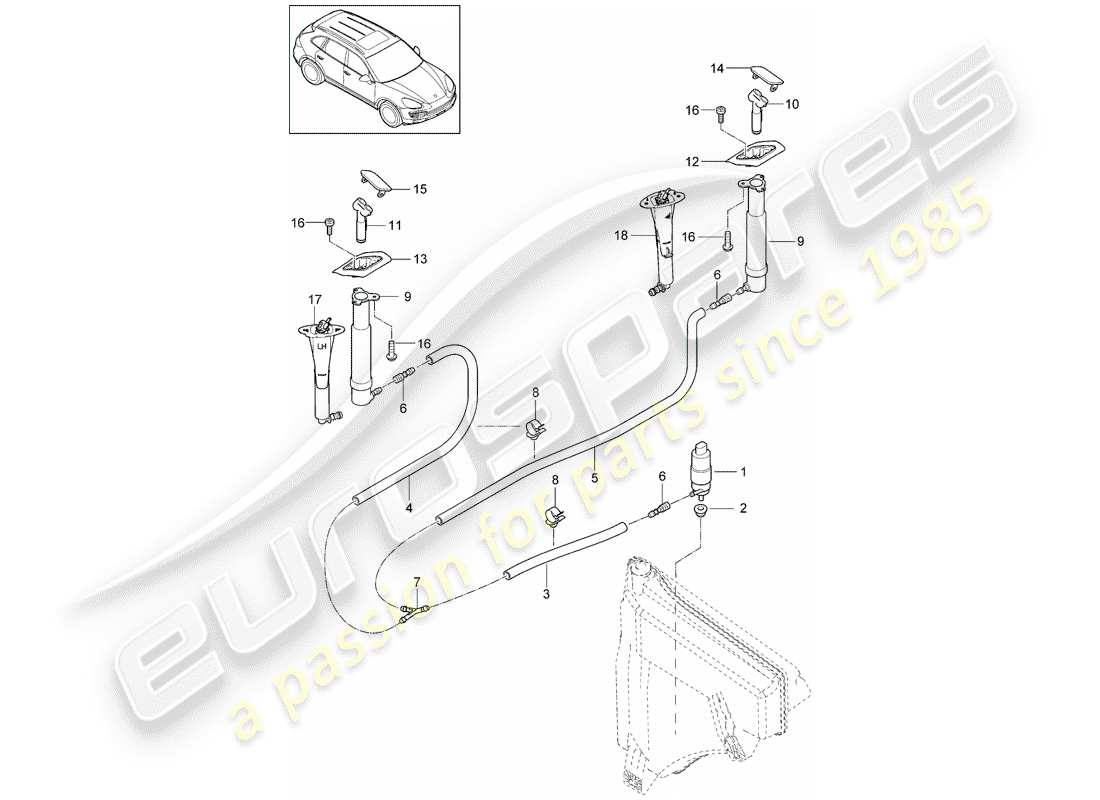 porsche cayenne e2 (2017) headlight washer system parts diagram