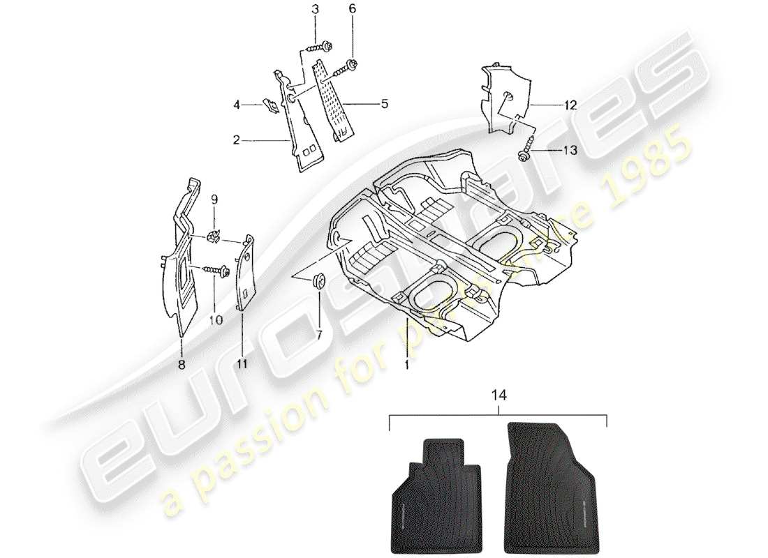 porsche 2001 (996 gt3) floor cover - trims part diagram