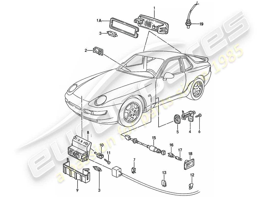 porsche 1994 (968) interior light - turn signal repeater part diagram