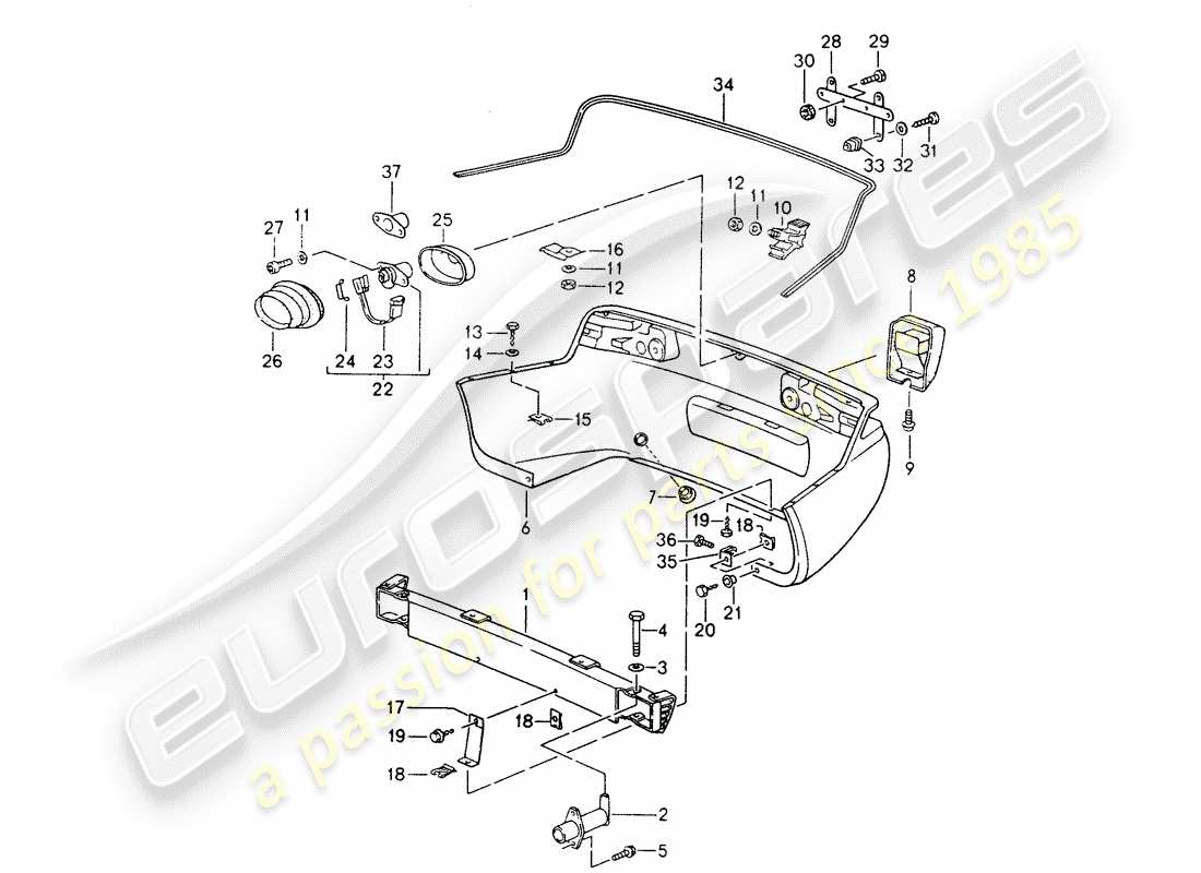 porsche 1995 (968) rear skirt - bumper parts diagram