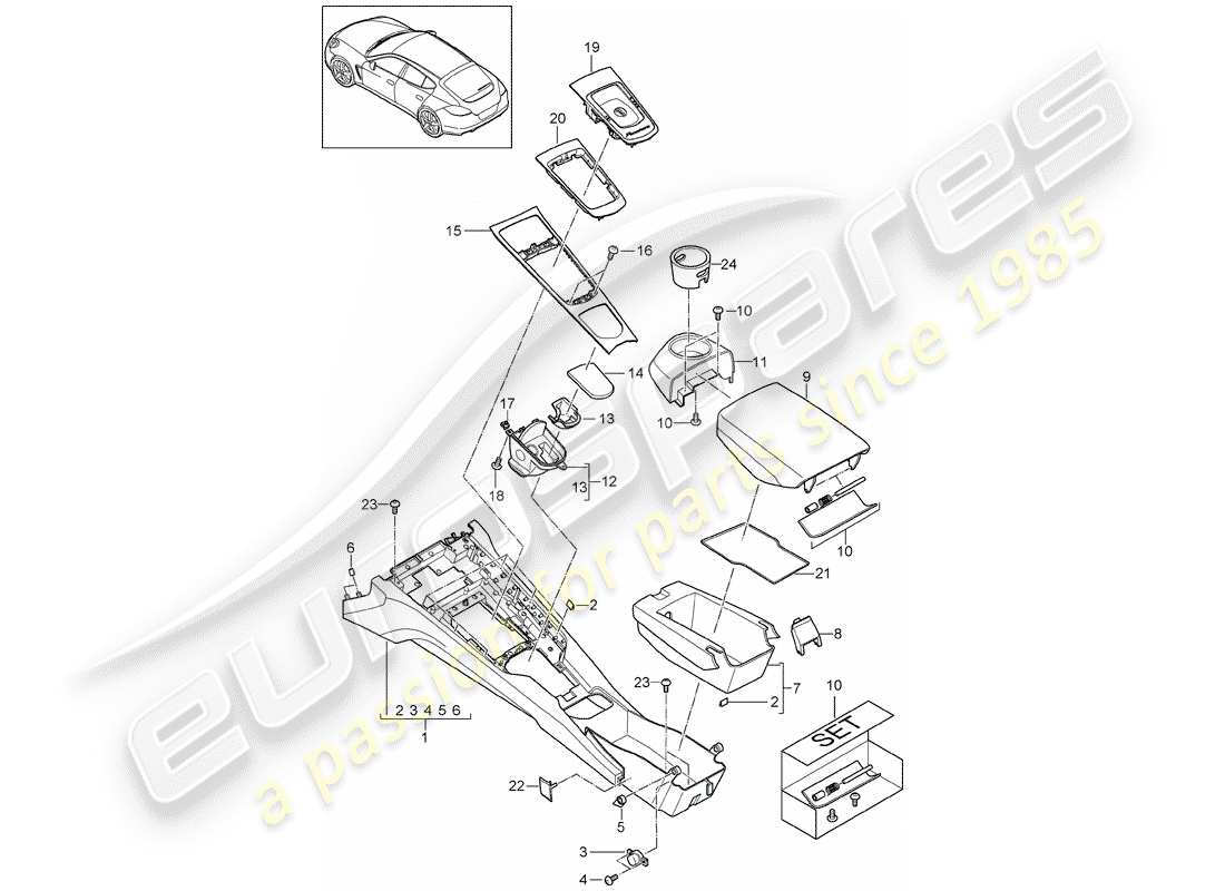 porsche 2015 (panamera 970) center console part diagram