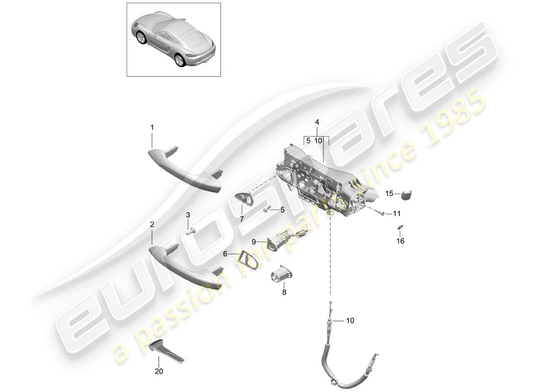 porsche 718 cayman (2017) door handle, outer parts diagram