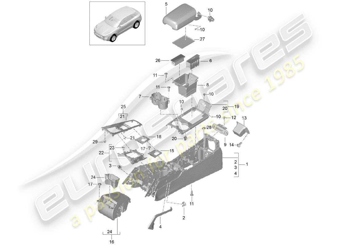 porsche 2016 (macan) center console part diagram