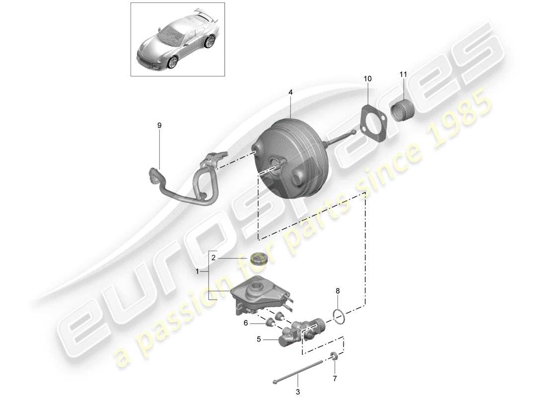 porsche 2019 (991-2 r/gt3/rs) brake master cylinder part diagram