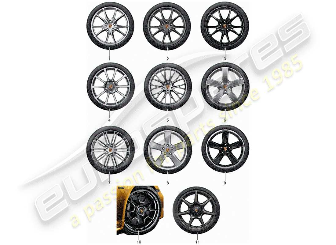 porsche 2017 (tequipment 98x/99x) 1 set aluminium rims with part diagram