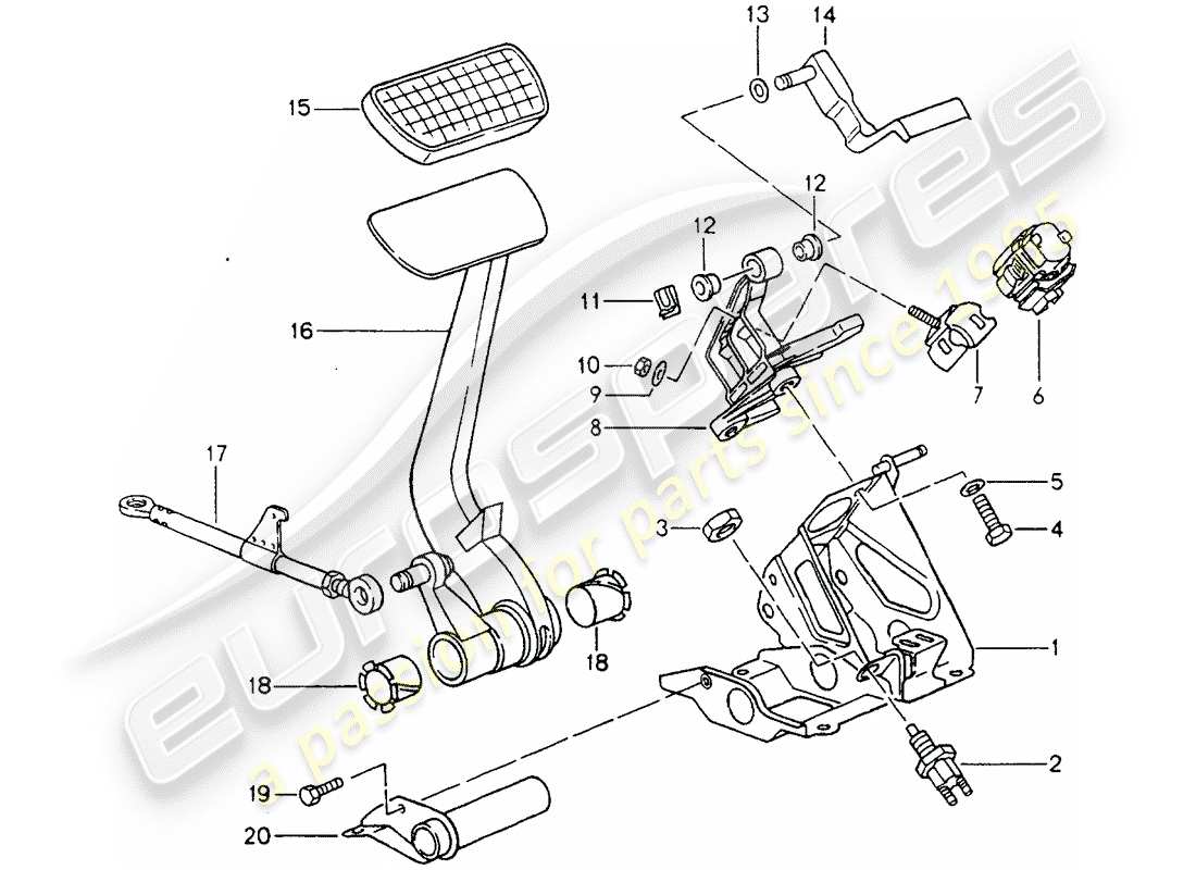 porsche 1994 (964) pedals - tiptronic parts diagram